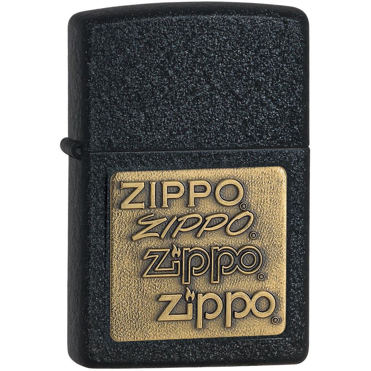 Zippo Brass Embossed Logo Black Crackle Pocket Lighter