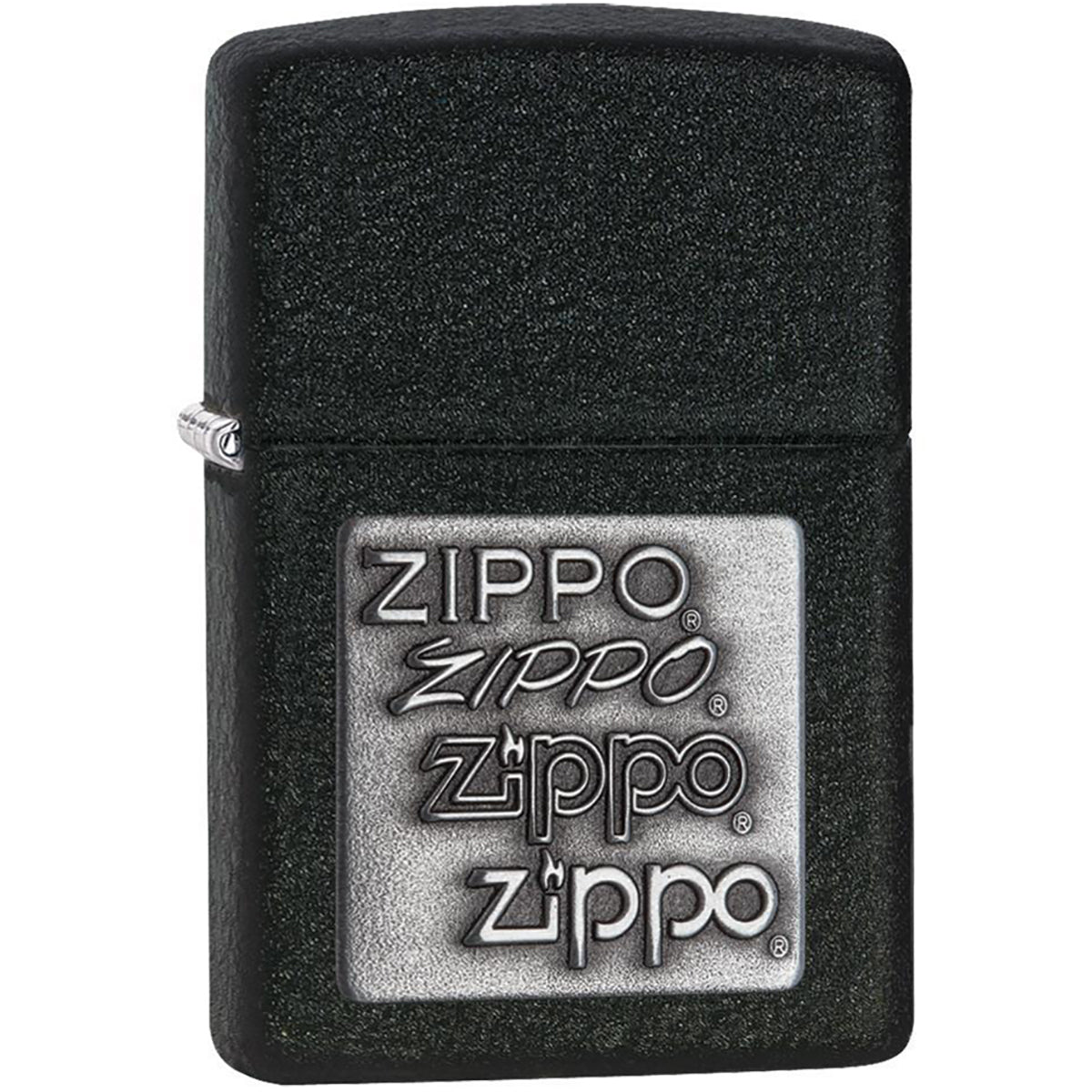 Zippo Pewter Embossed Logo Black Crackle Pocket Lighter