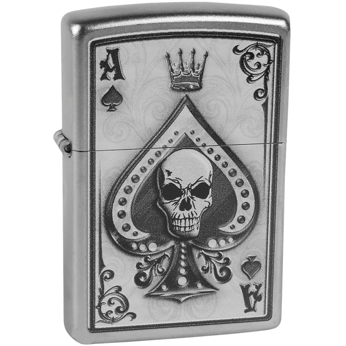 Zippo Ace Skull Satin Chrome Windproof Pocket Lighter
