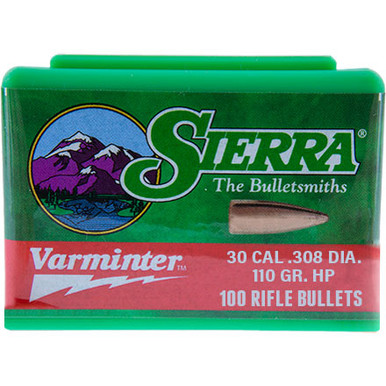 Sierra Varminter 2110 .30 Cal 110 gr HP Bullets-100cnt