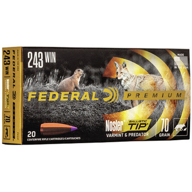 Federal P243F Premium V Shok 243 70 GR Nosler Ballistic Tip 20 Rounds