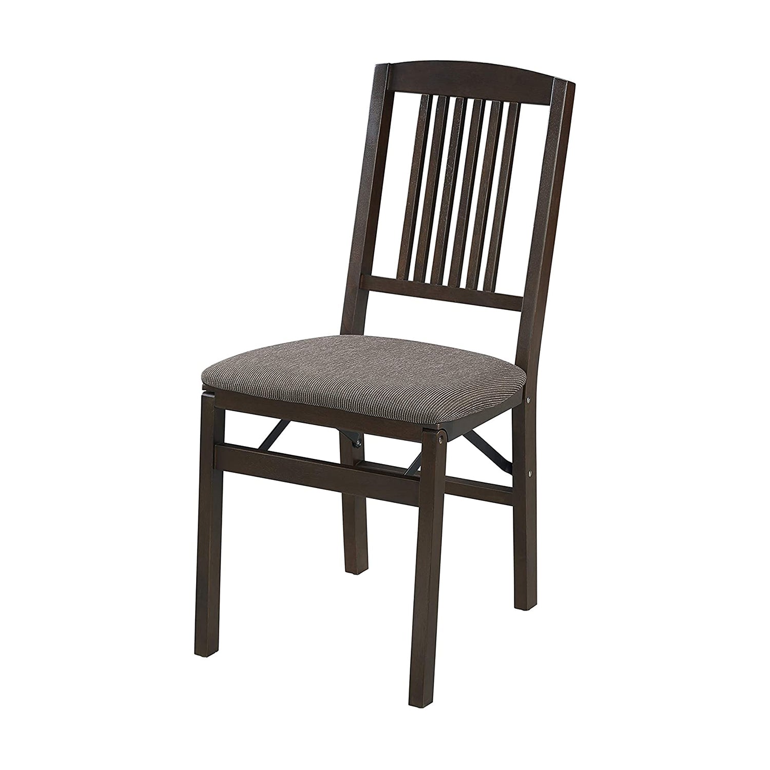 MECO Stakmore Wood Upholstered Seat Folding Chair Set, Espresso (2 Pack) (Used)
