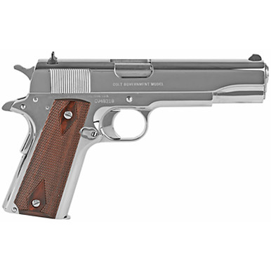 Colt Government 1911 45 ACP 5" Barrel Steel Frame Bright Stainless Finish 7Rd Mag White Dot Sights