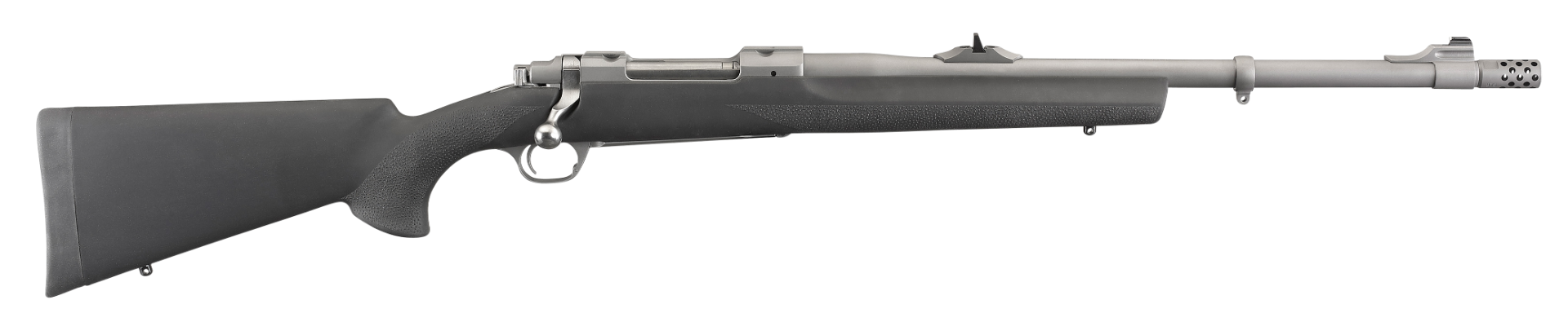 Ruger Hawkeye Alaskan 375 Ruger Rifle 3+1 20" Barrel Radial Brake Adjustable Rear Sight Matte Stainless Metalwork Black Overmolded Stock 57100