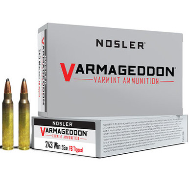 Nosler Varmageddon .243 Winchester 55gr Tipped Point Flat Base 20Rnd Rifle Ammunition