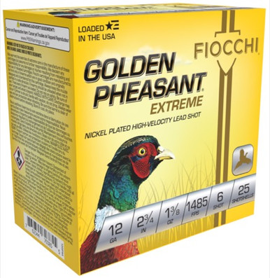 Fiocchi Golden Pheasant Nickel-Plated 12 Ga 2.75" 1-3/8 oz 6 Shot 1485 fps