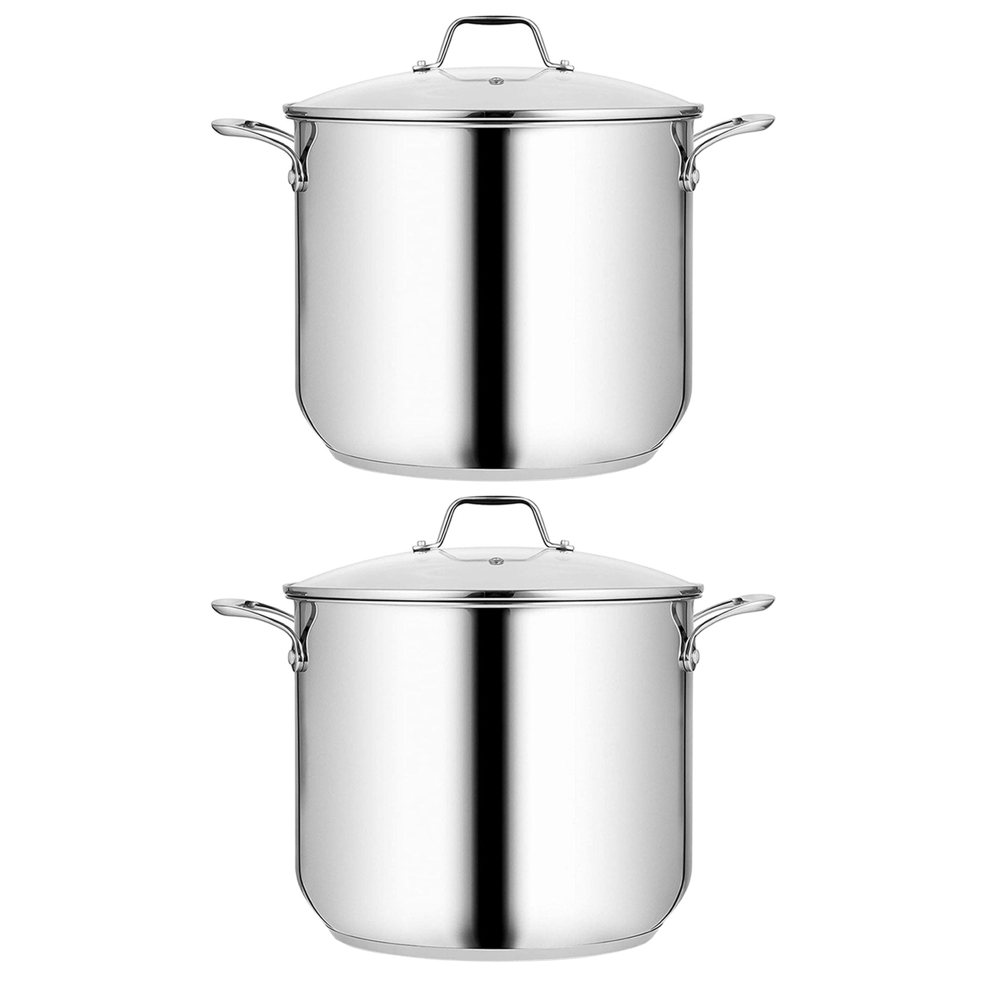 NutriChef Heavy Duty 19 Quart Stainless Steel Soup Stock Pot with Lid (2 Pack)