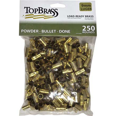 TOP BRASS 9mm Luger Unprimed Pistol Brass 250cnt-6B9MMLUGXY-250