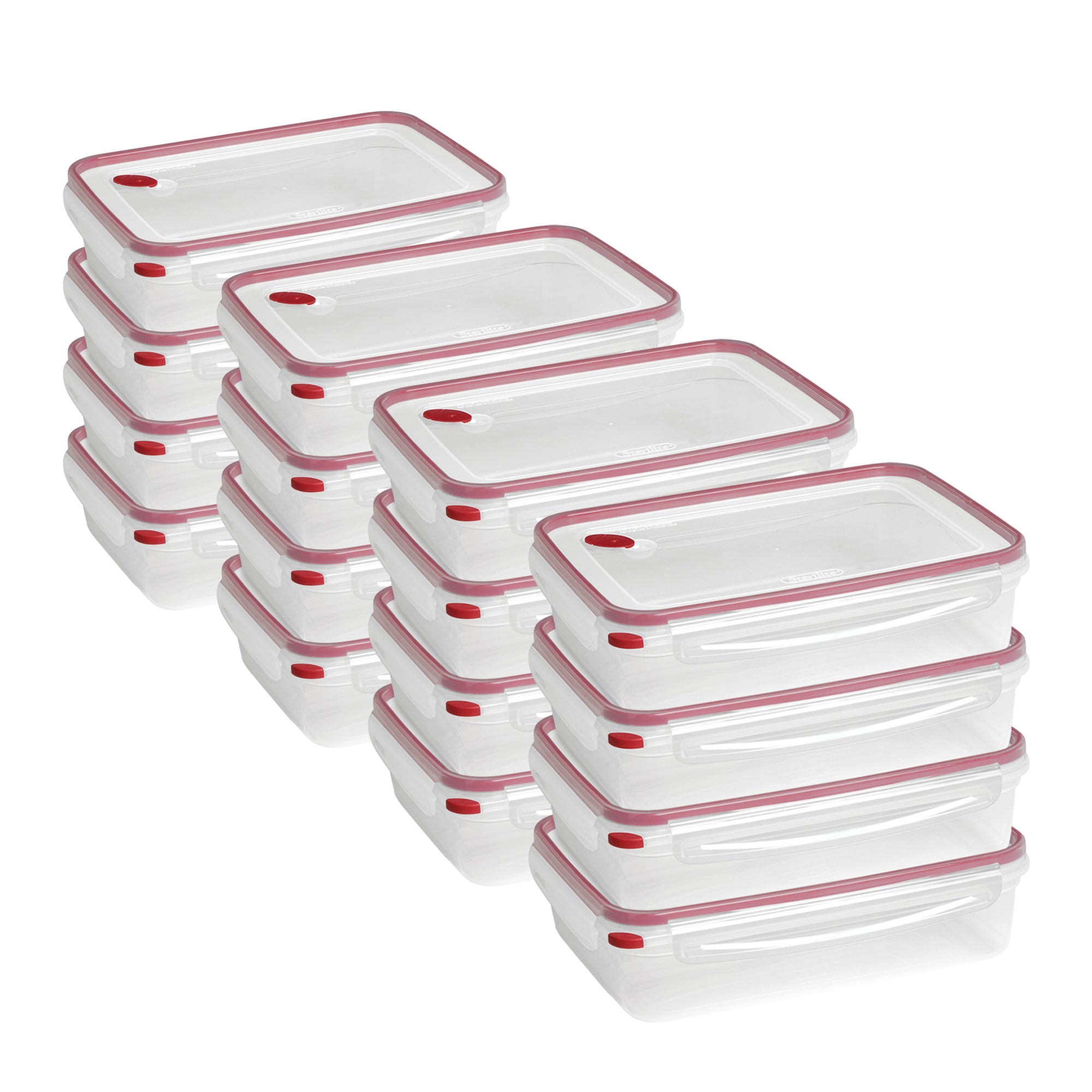 Sterilite 03426604 16 Cup Rectangle UltraSeal Food Storage Container, Red 16 Ct