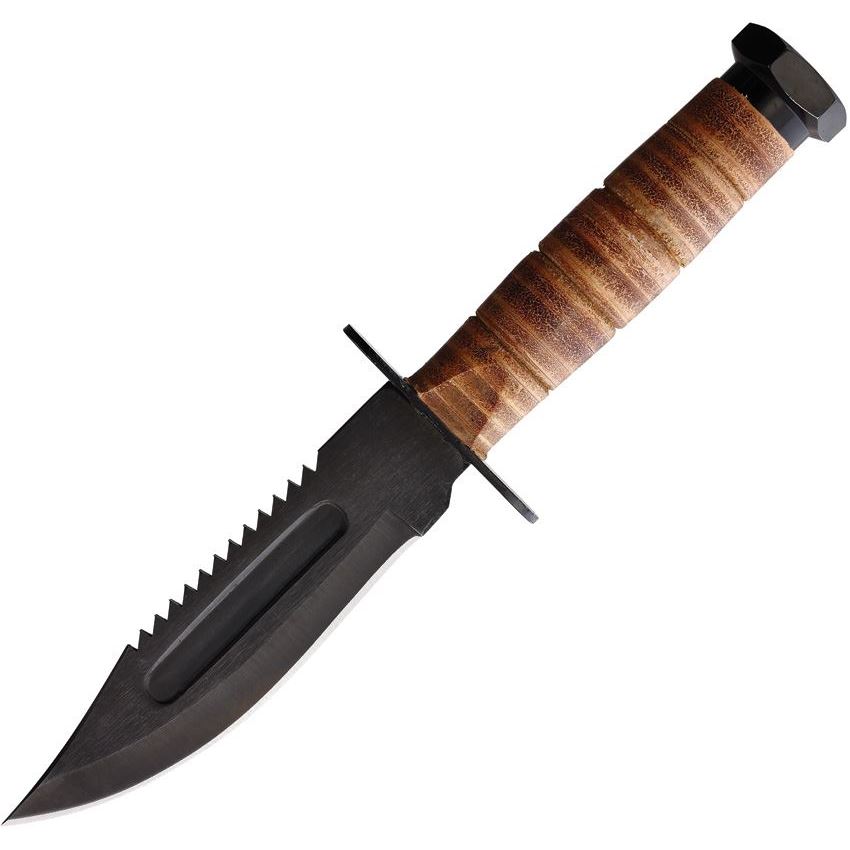 Miscellaneous 4543 US Style Pilot Survival Black Fixed Blade Knife Stacked Leather Handles