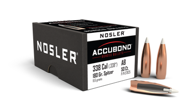 Nosler AccuBond 57625 .338 Cal 180 gr Spitzer Bullets-50cnt