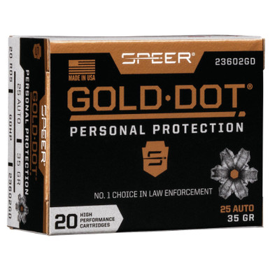 Gold Dot 23602GD Personal Protection 25 ACP 35GR JHP 20 Rounds