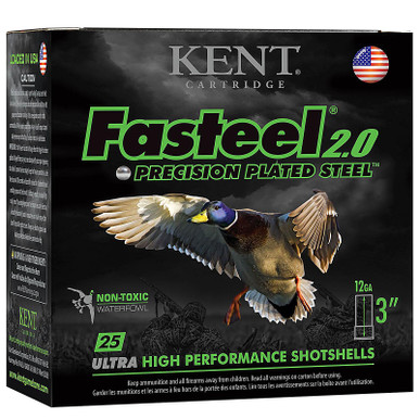 Kent Cartridge K123FS402 Fasteel Waterfowl 12 Gauge 3" 1-3/8 oz 2 Shot 25 Rounds