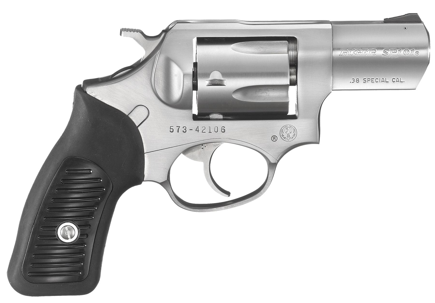 Ruger SP101 38 Special 2.25" Barrel 5rd Triple-Locking Cylinder, Satin Stainless Steel, Cushioned Rubber With Synthetic Insert Grip