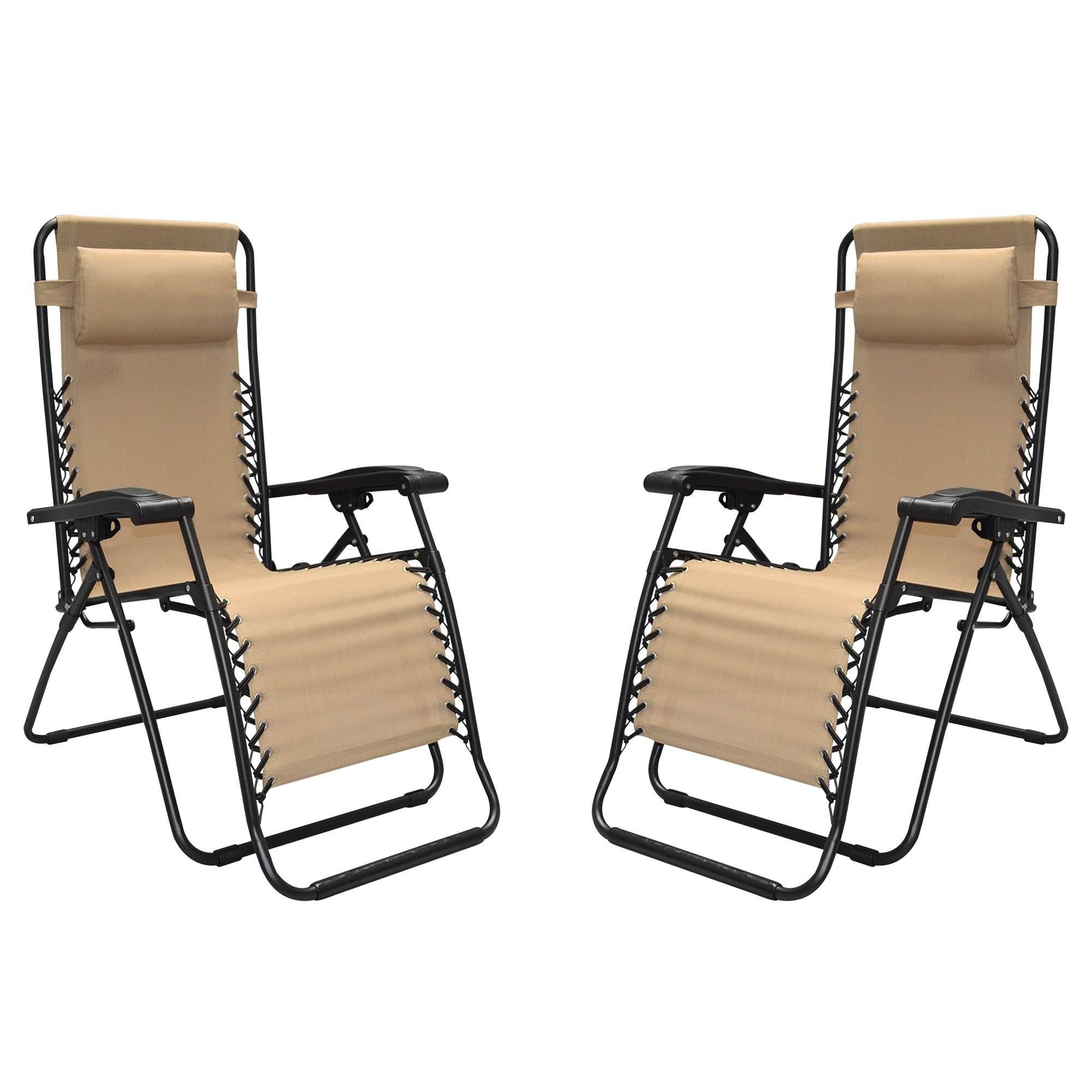 Caravan Canopy Infinity Zero Gravity Steel Frame Patio Deck Chair, Beige (Pair)