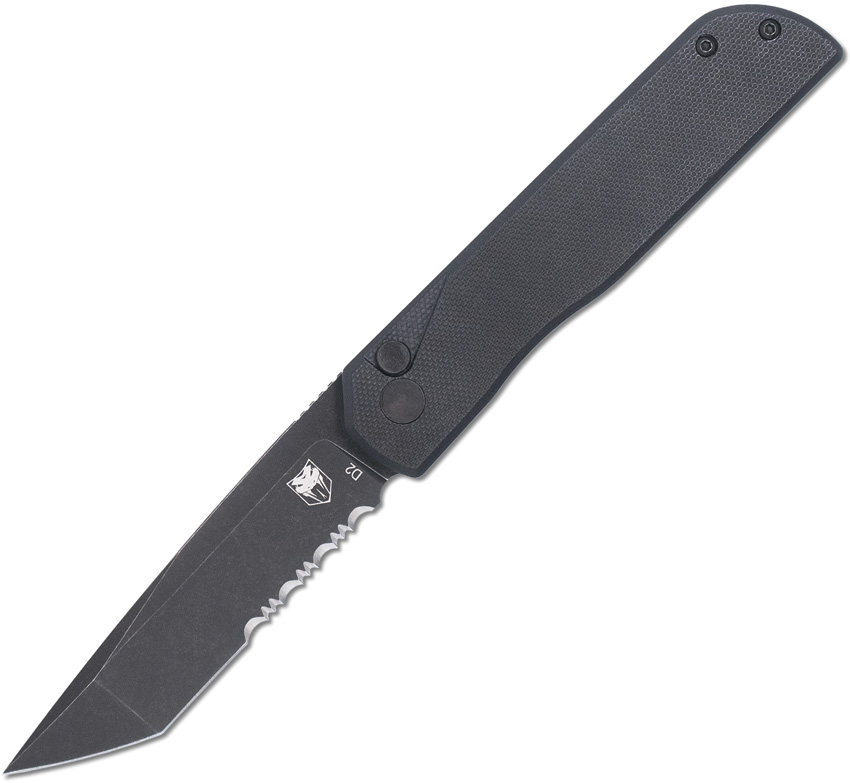 Cobratec Prowler Button Lock Pocket Knife Tanto Black Partially Serrated - CBTPLRBKBTS