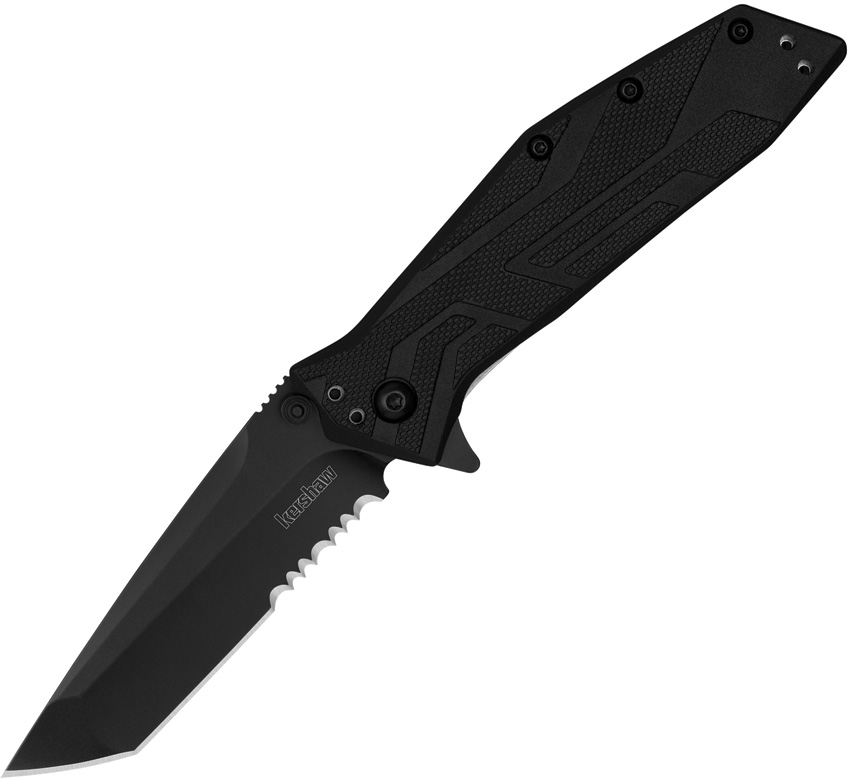 Kershaw Brawler Spring Assisted Opening Linerlock Pocket Knife Black Serrated - KS1990ST