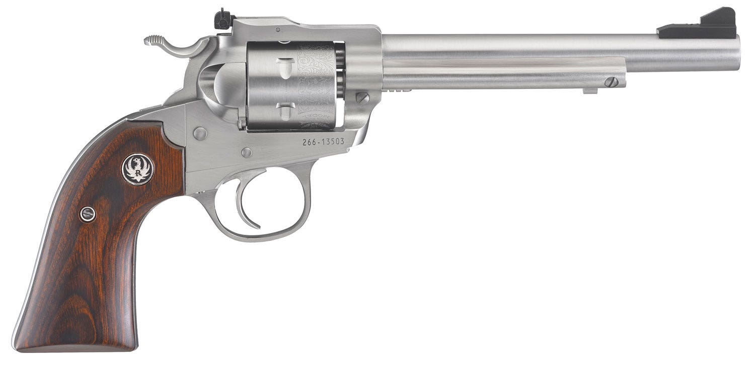 Ruger Blackhawk 22 LR 6rd 6.50" Barrel, Stainless Steel Barrel/Cylinder/Frame, Exposed Hammer, Bisley Hardwood Grip