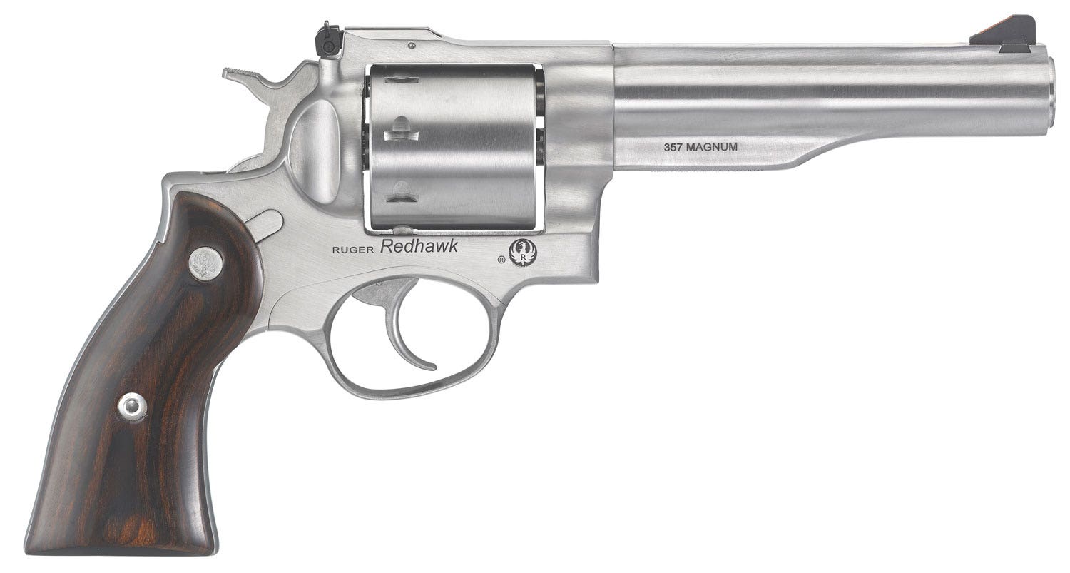 Ruger Redhawk 357 Mag Revolver 8Rd 5.5" Barrel Triple Locking Cylinder Adjustable Rear Sight Satin Stainless Steel Hardwood Grips DA/SA 5060
