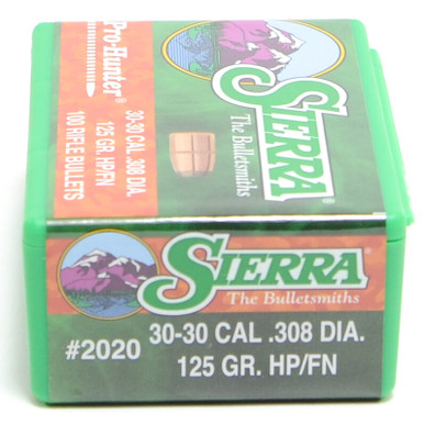 Sierra ProHunter 2020 .30 Cal 125 gr HP Flat Nose Bullets-100cnt