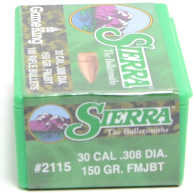Sierra GameKing 2115 .30 Cal 150 gr FMJBT Bullets-100cnt
