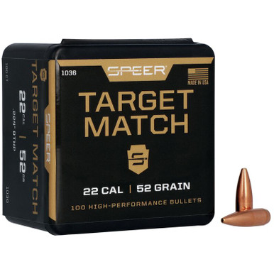 Speer Target Match 1036 .22 Cal 52 gr Open Tip Match Bullets-100cnt