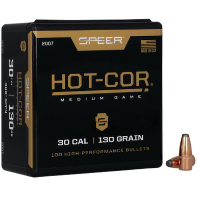 Speer Hot-Cor 2007 .30 Cal 130 gr Soft Point Flat Nose Bullets-100cnt