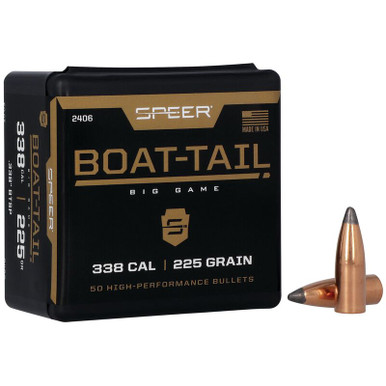 Speer Boat Tail 2406 .338 Cal 225 gr Jacketed Soft Point Boat-tail Bullets-50cnt