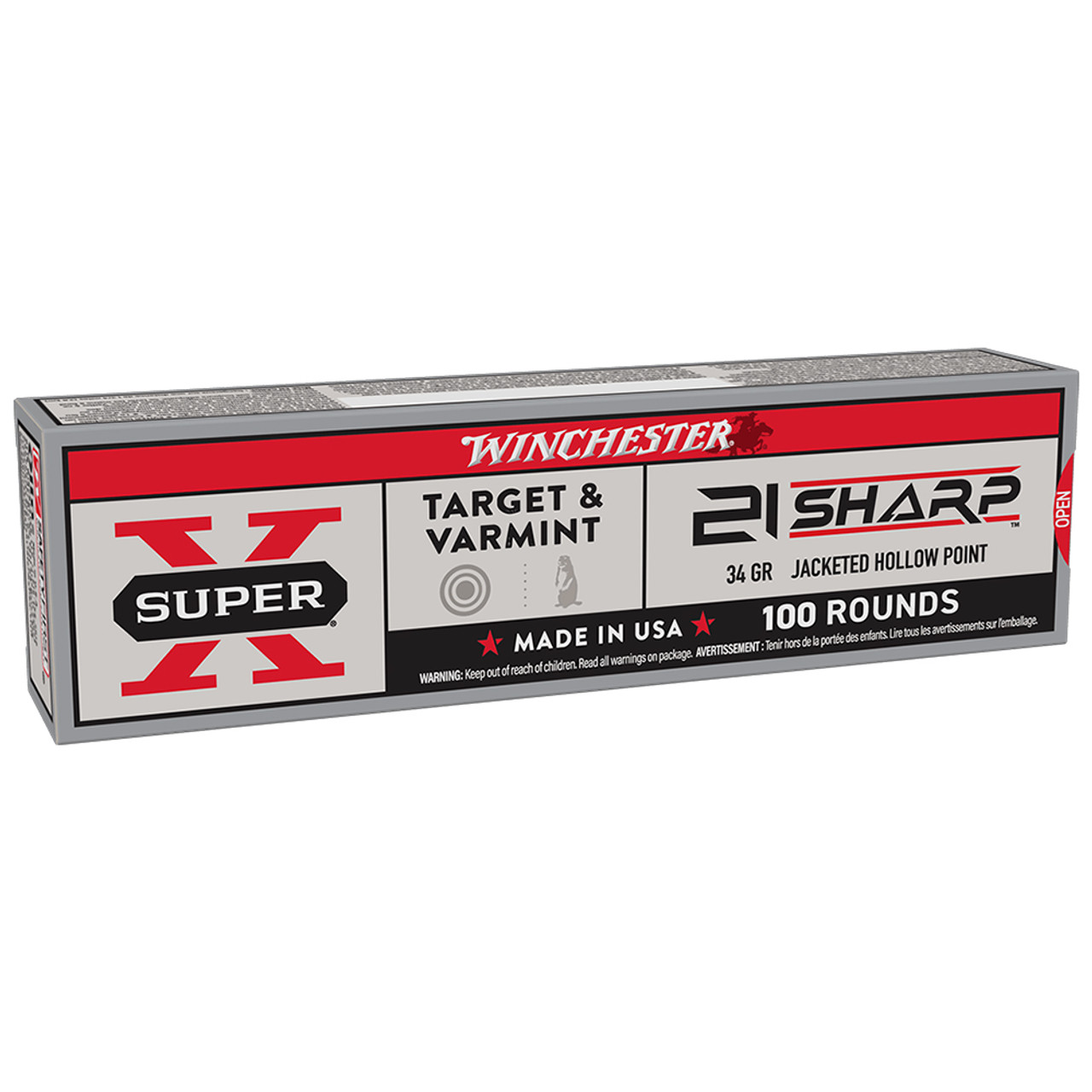 Winchester Super X 21 Sharp 34 Grain JHP Ammo (100)