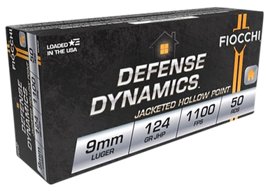 Fiocchi Defense Dynamics 9mm Luger 124gr Jacketed Hollow Point 50Rnd Handgun Ammunition