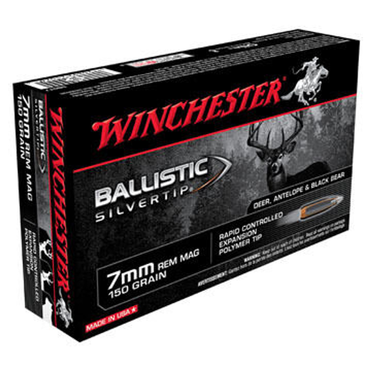 Winchester Ballistic Silvertip 7mm Remington Magnum 150 Grain Polymer Tip BT Rifle Ammo (20)