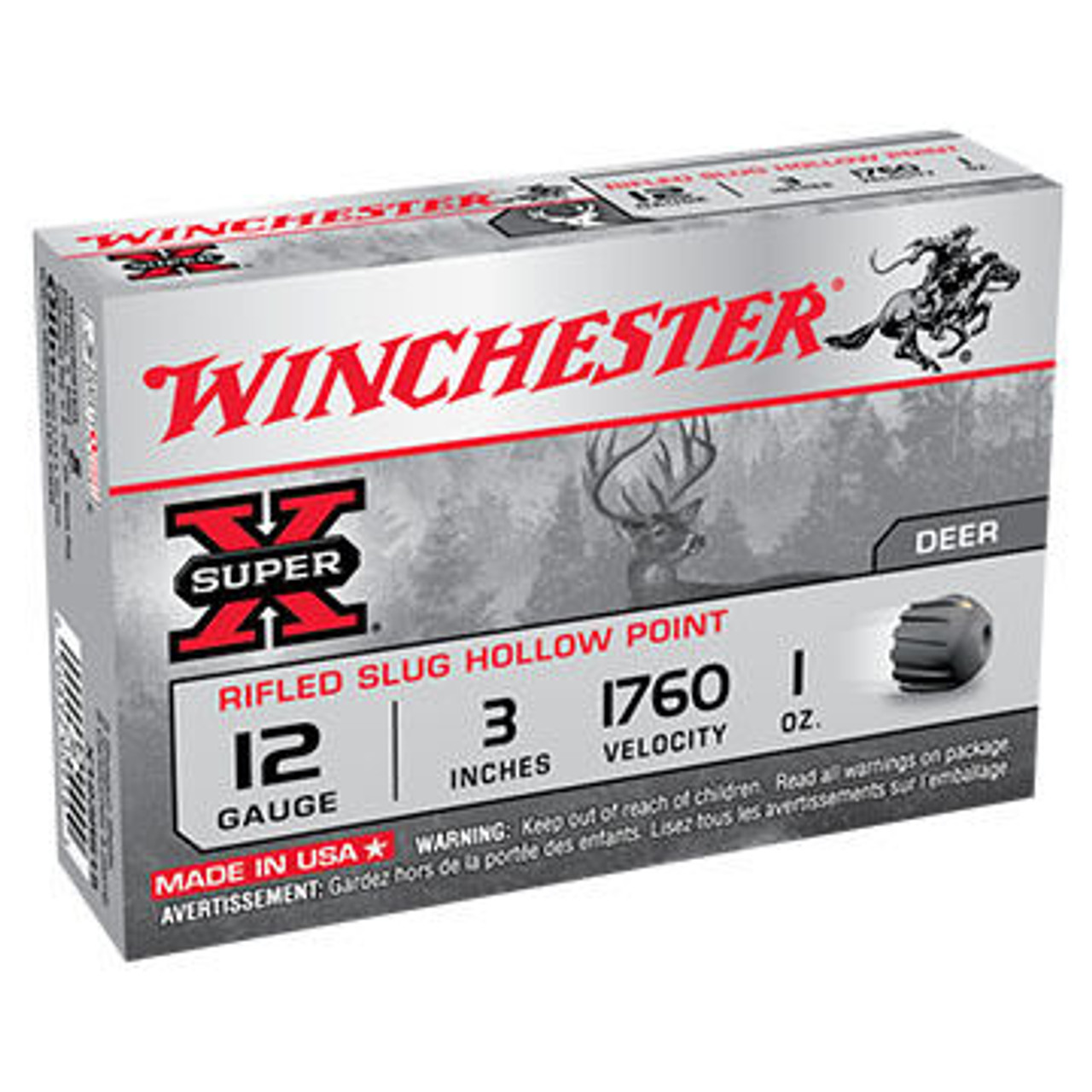 Winchester Super-X 12 GA 3" 1 oz. Rifled HP Slug Ammo (15)