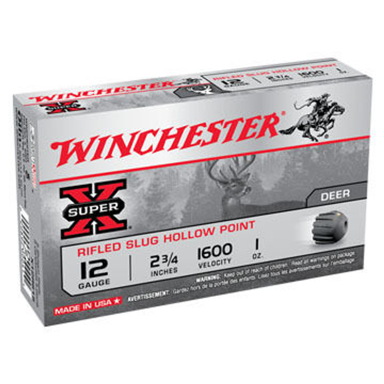 Winchester Super-X 12 GA 2-3/4" 1 oz. Rifled HP Slug Ammo (5)