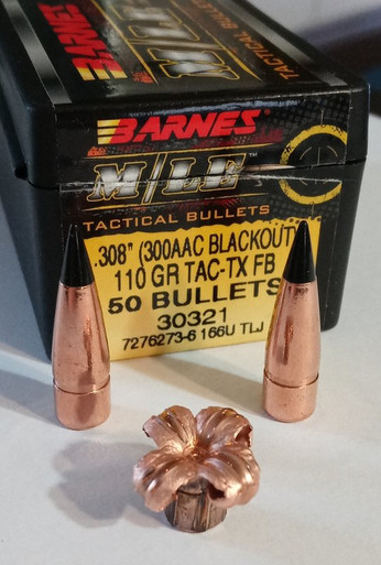 Barnes Bullets Tipped TAC-TX .300 Blackout 110 gr TAC-TX Flat Base Bullets -50cnt