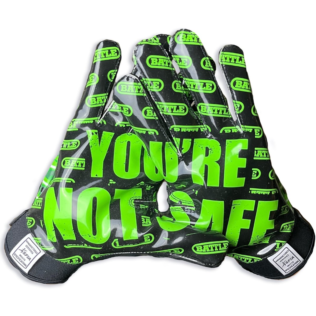 Battle Sports Nightmare You're Not Safe Football Receiver Gloves - Neon Green