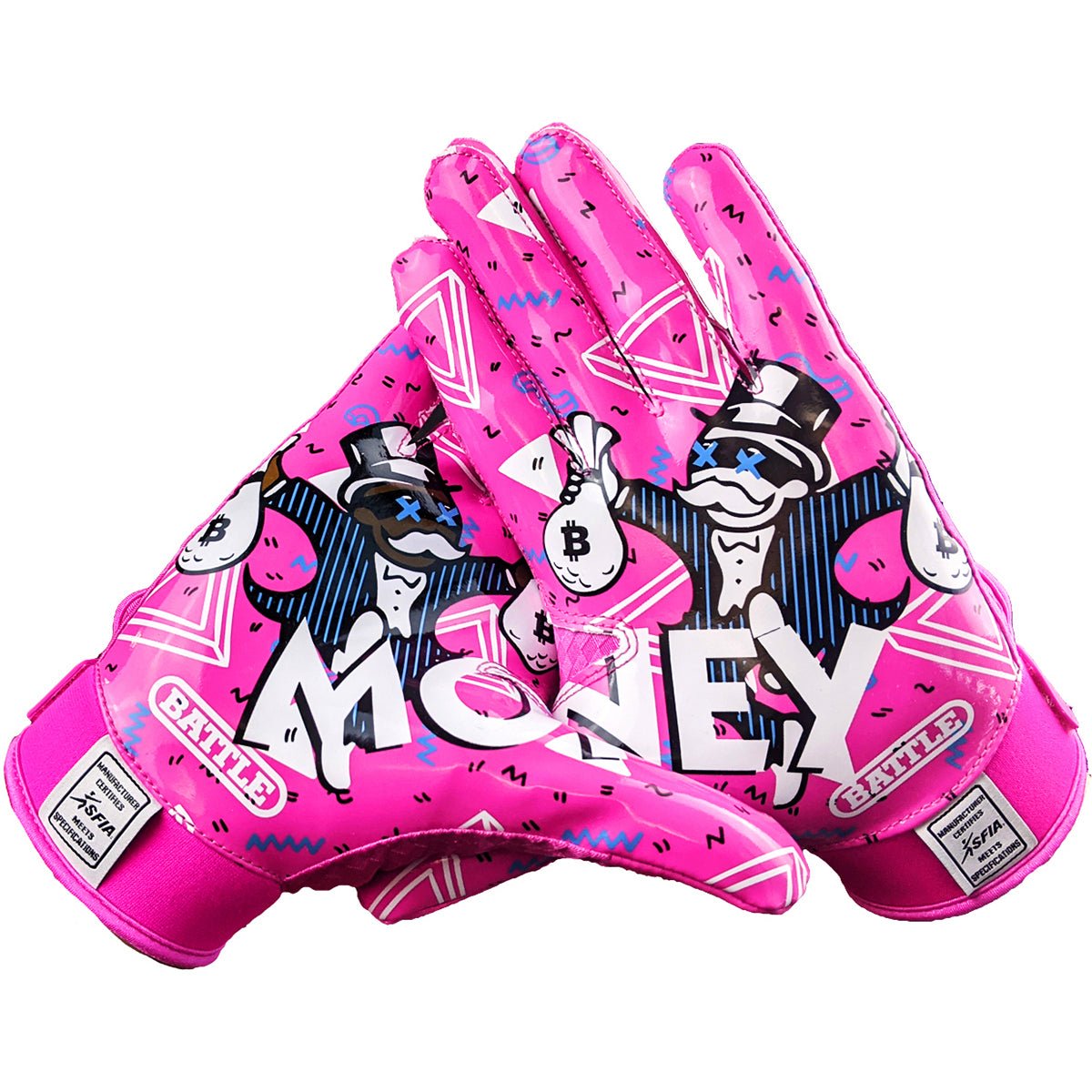 Battle Sports Youth Money Man 2.0 Football Receiver Gloves - Pink
