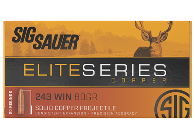 Sig Sauer Elite Copper Hunting .243 Winchester 80gr Jacketed Hollow Point 20Rnd Rifle Ammunition
