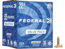 Federal Champion 22 LR Copper-Plated Hollow Point 36 GR Per 525