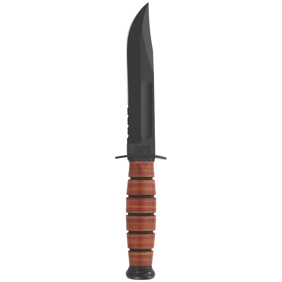 KA-BAR 5.25" Fixed Blade USMC Short Serrated Knife w/ Sheath - Brown