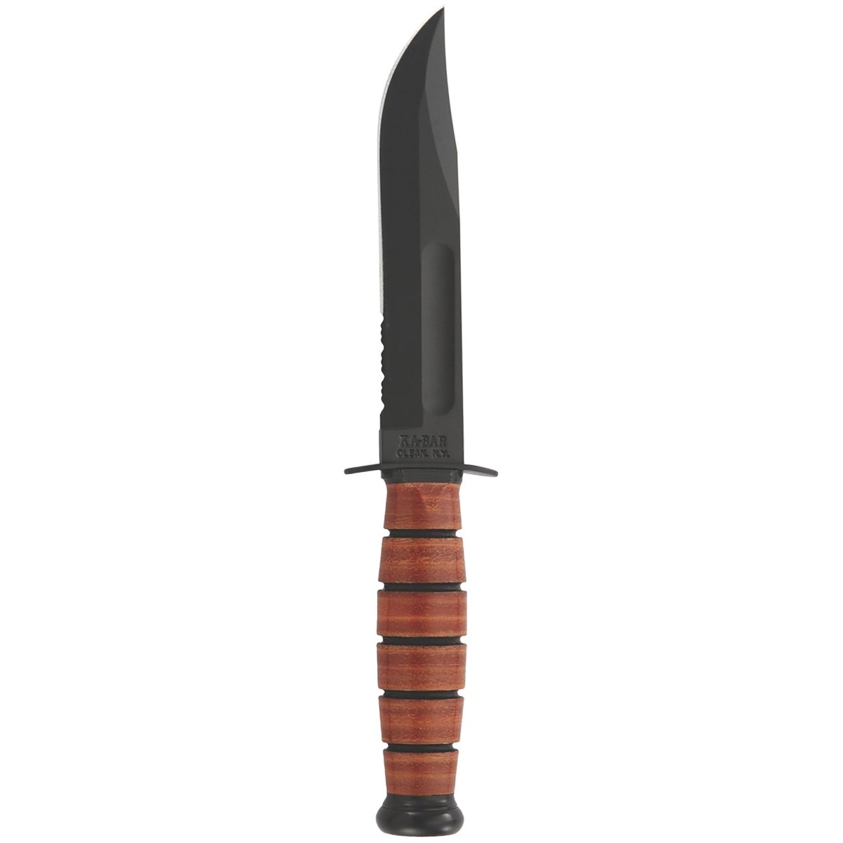 KA-BAR 5.25" Fixed Blade Short Fighting/Utility Serrated Knife w/ Sheath - Brown