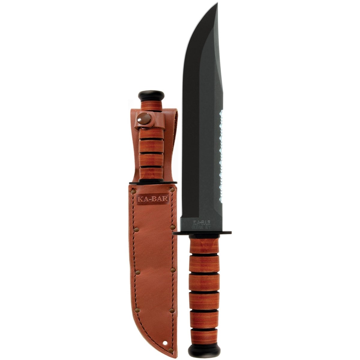 KA-BAR 9.375" Fixed Blade Big Brother Top Edge Serrated Knife w/ Sheath - Brown
