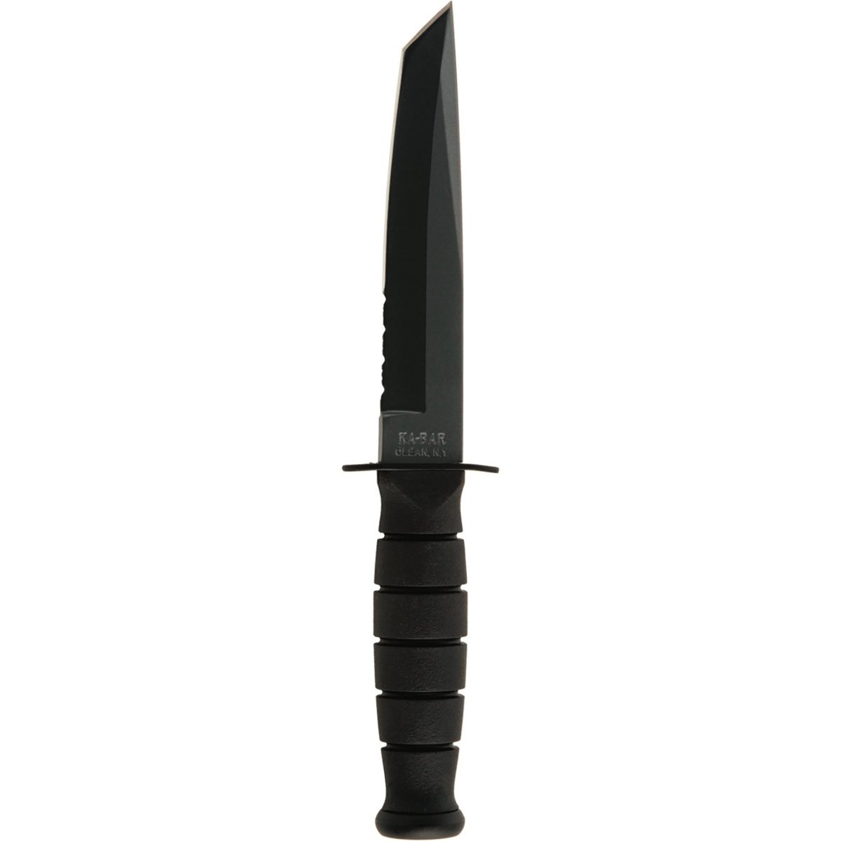 KA-BAR 5.25" Fixed Blade Partially Serrated Short Tanto Knife w/ Sheath - Black