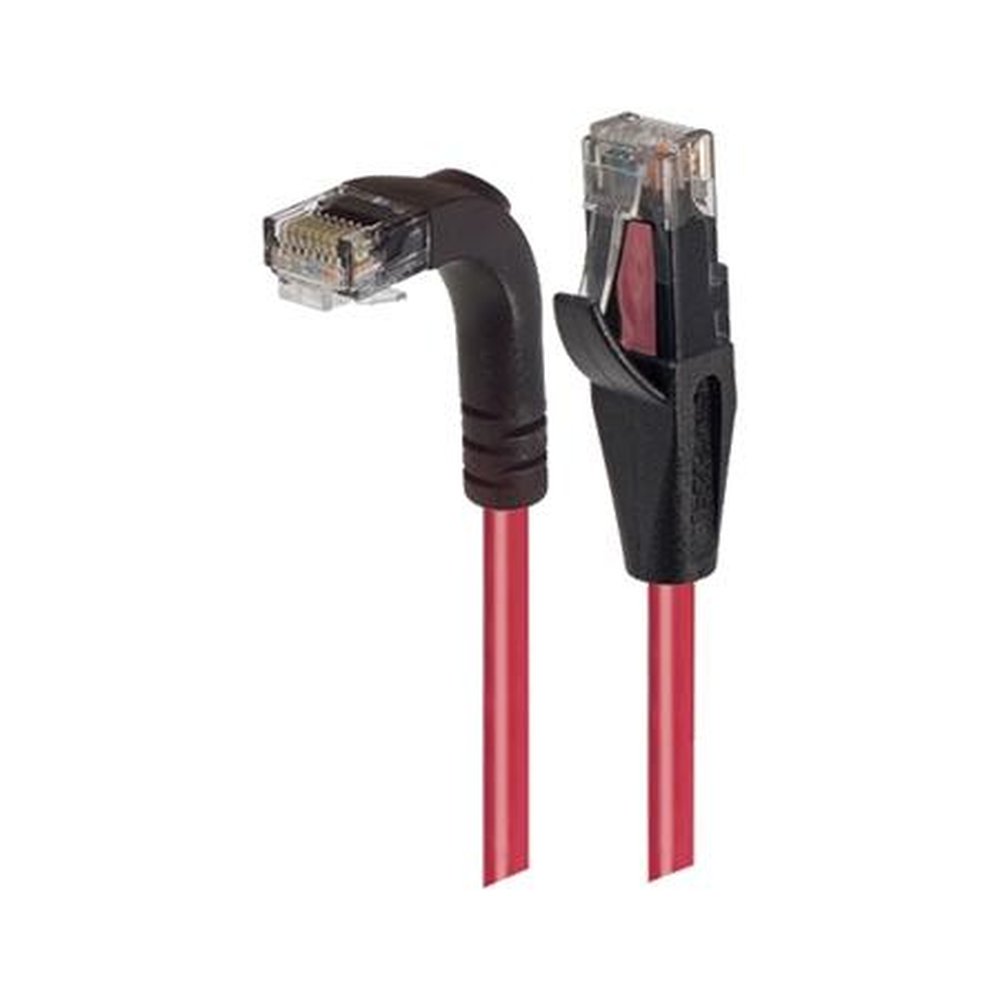L-COM TRD695RA1RD-10 Premium CAT 6 Right Angle Ethernet Patch Cords - RA (down) to Straight, Red, 10 Ft