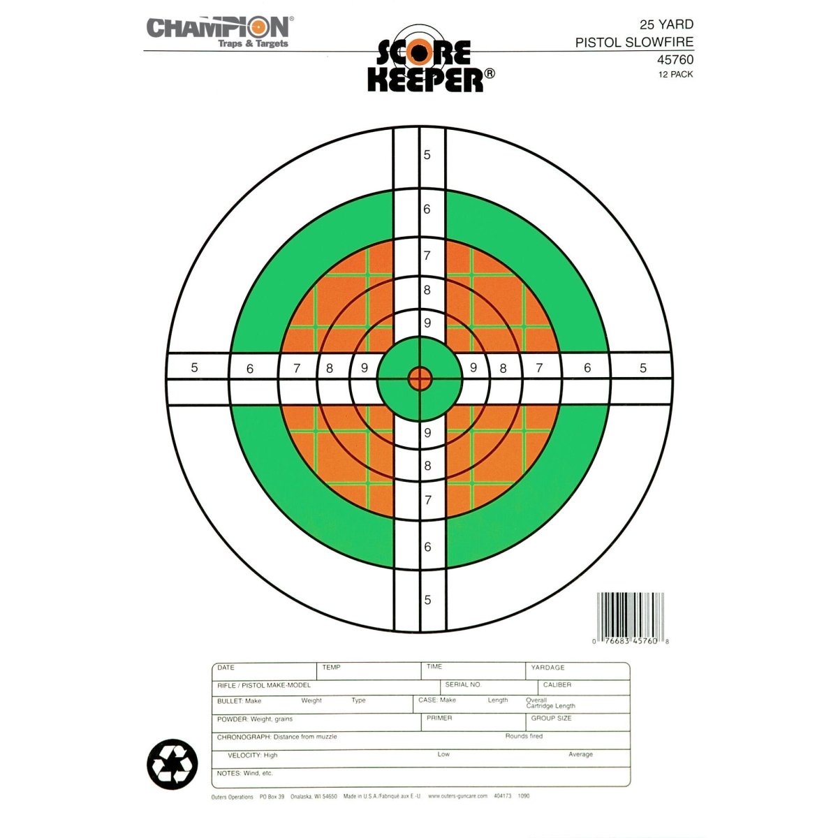Champion Score Keeper Bullseye Paper Targets - Fluorescent Orange/Green