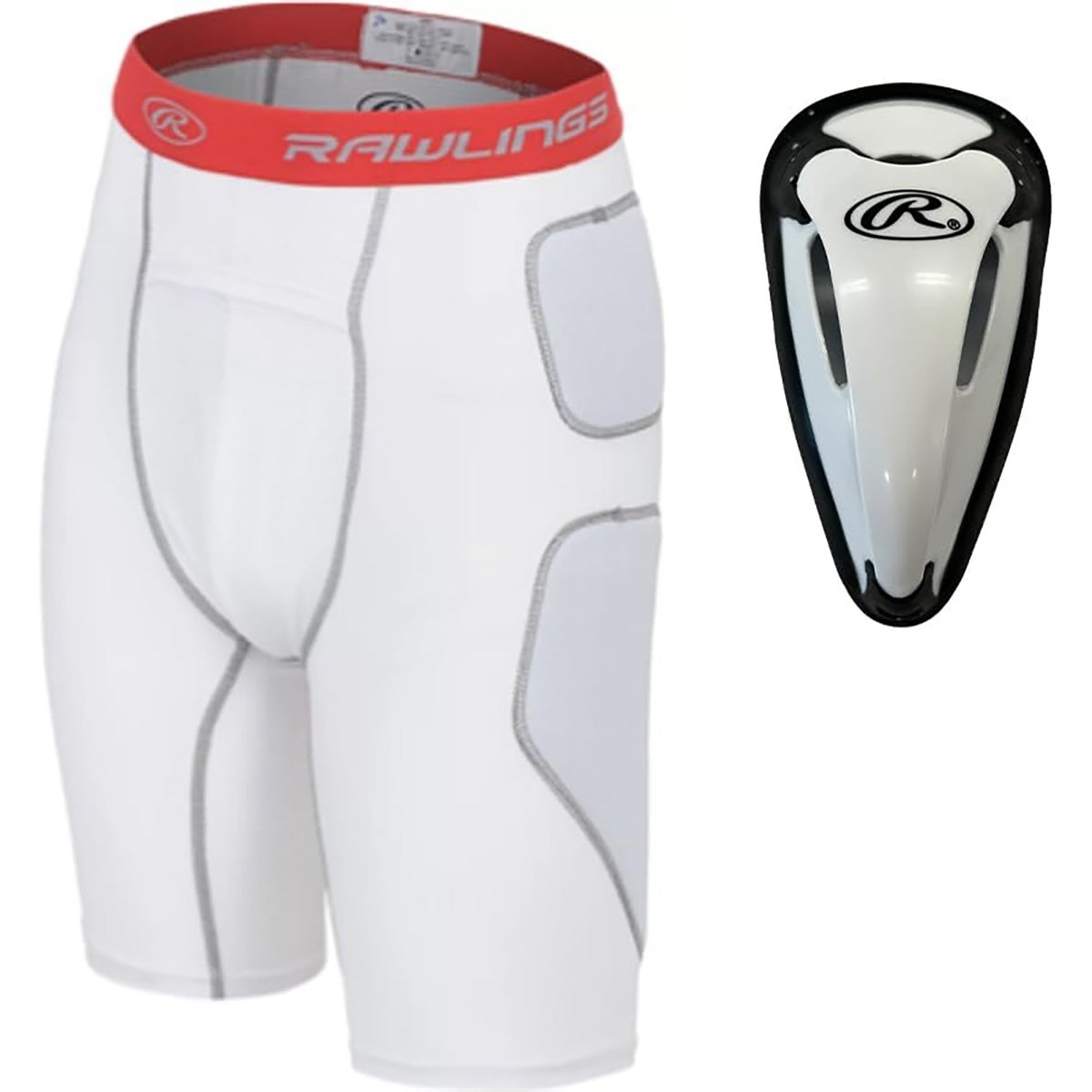 Rawlings Baseball Slider Shorts with Protective Cup - White