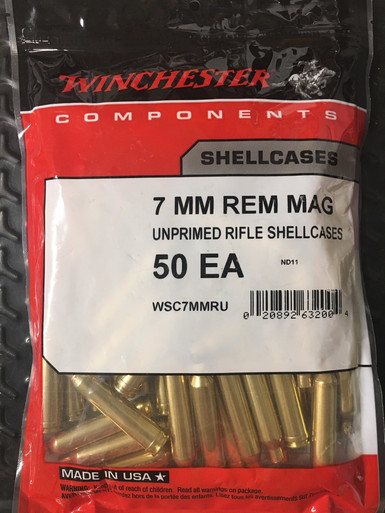 Winchester 7mm Remington Magnum Unprimed Rifle Brass 50cnt-WSC7MMRU